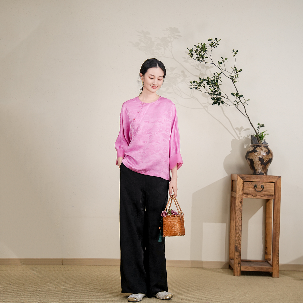 布符2025年夏季新款新中式旗袍上衣圆领中式偏襟宽松时尚气质女