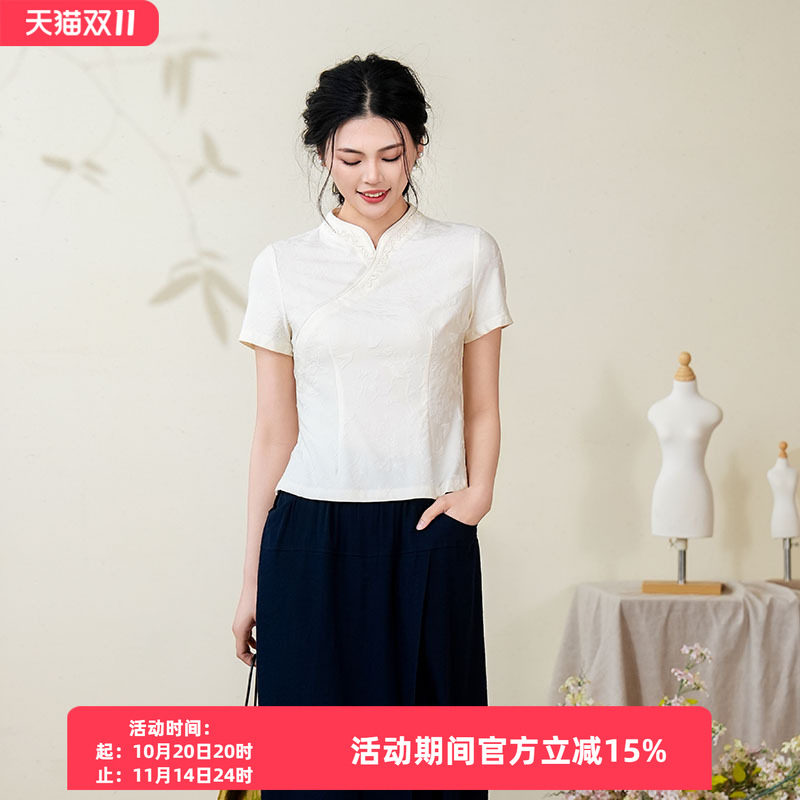 布符2025年夏季新品提花旗袍上衣女装气质优雅百搭通勤显瘦