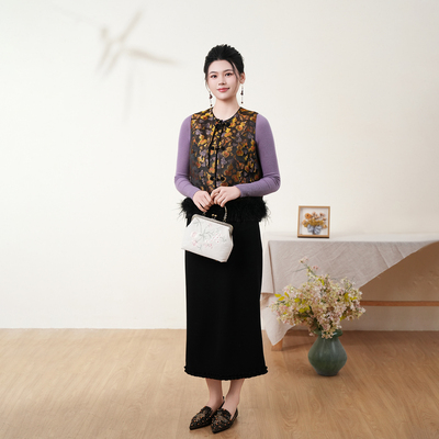 布符新中式金葫芦鸵鸟毛马甲