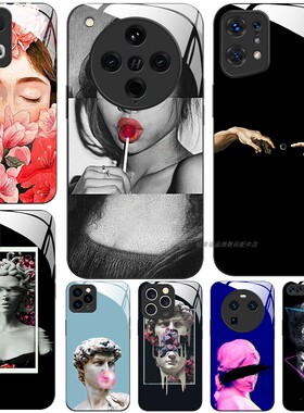 玻璃手机壳适用OPPO FINDX9 X8 PRO X7X6X5X3RENO15 14 13 RPO12 11K12K11K10  复古大卫蒙娜丽莎文艺