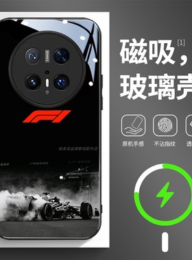 磁吸玻璃手机壳适用华为mate80pura70mate60pro max plus ultra F1赛车黑白灰高级简约设计