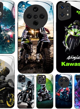 玻璃手机壳适用OPPO FINDX9 X8 PRO X7X6X5X3RENO1514 13RPO12 11K12K11K10  摩托赛车手机车男女川崎