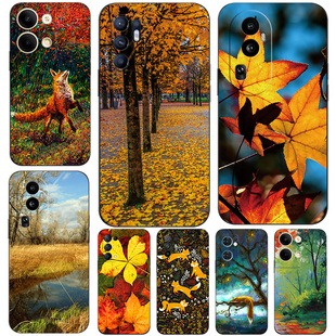 硅胶软手机壳适用OPPO A72 5G RENO14 13 12 11 10 9 8 7 6 5 PRO K PLUS + 秋天树叶狐狸