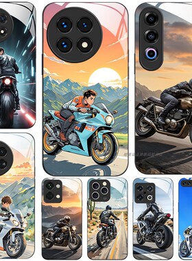 玻璃手机壳适用一加13 12 11 10 9R ACE2 2V 3V5PRO 摩托机车酷炫少年
