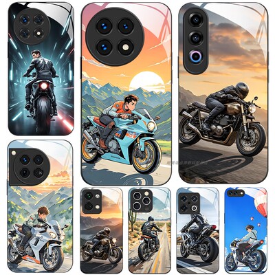 玻璃手机壳适用一加13 12 11 10 9R ACE2 2V 3V5PRO 摩托机车酷炫少年