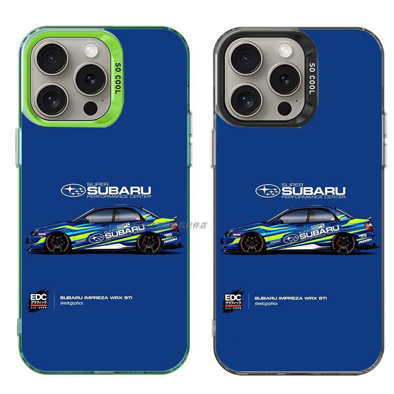 大孔硬壳手机壳适用苹果iPhone17Pro16Max13Pro15XS14XR8X7plus12SE11 斯巴鲁蓝色汽车图案