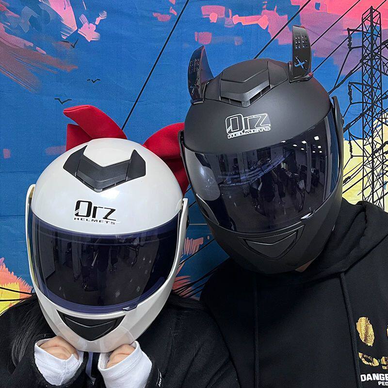 ORZ电动自行车头盔双镜片揭面盔全盔夏季盔男女个性四季通用头盔