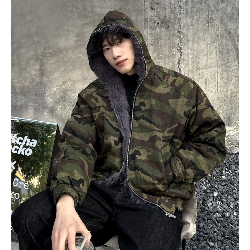 2025新款冬季迷彩面包服加绒棉服夹棉外套美式棉衣