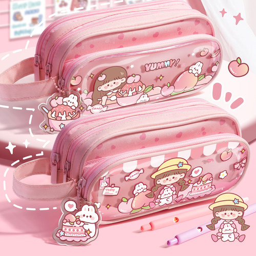 手拎大容量笔袋高颜值文具盒女孩简约铅笔盒新款女生款儿童多功能