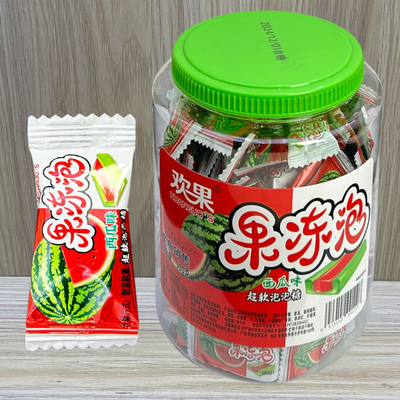 8090后儿时怀旧老式糖果小零食超软西瓜味果冻夹心泡泡糖罐装批发