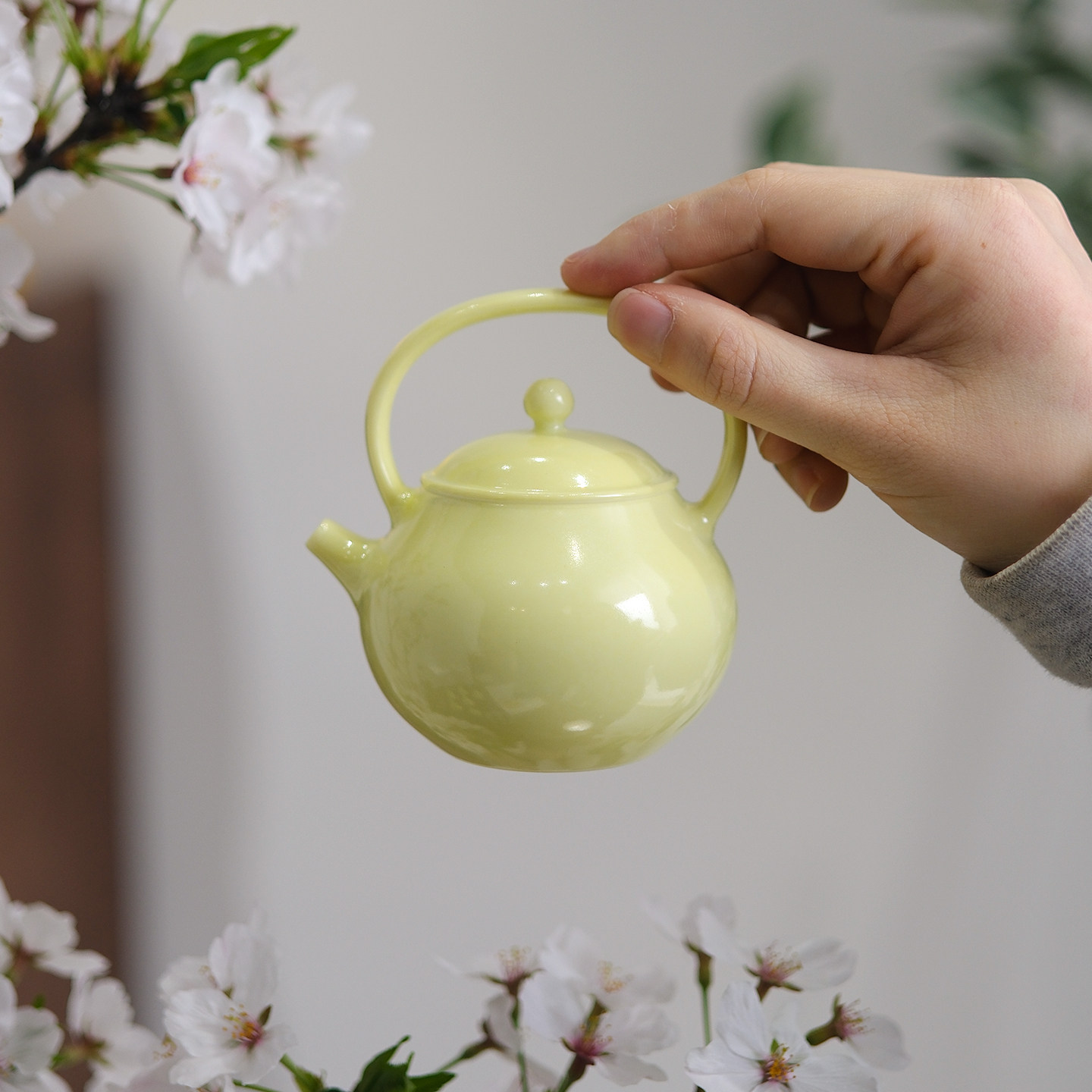 小谦山房柠檬黄提梁小壶景德镇茶壶陶瓷茶具泡茶家用单壶一人小壶