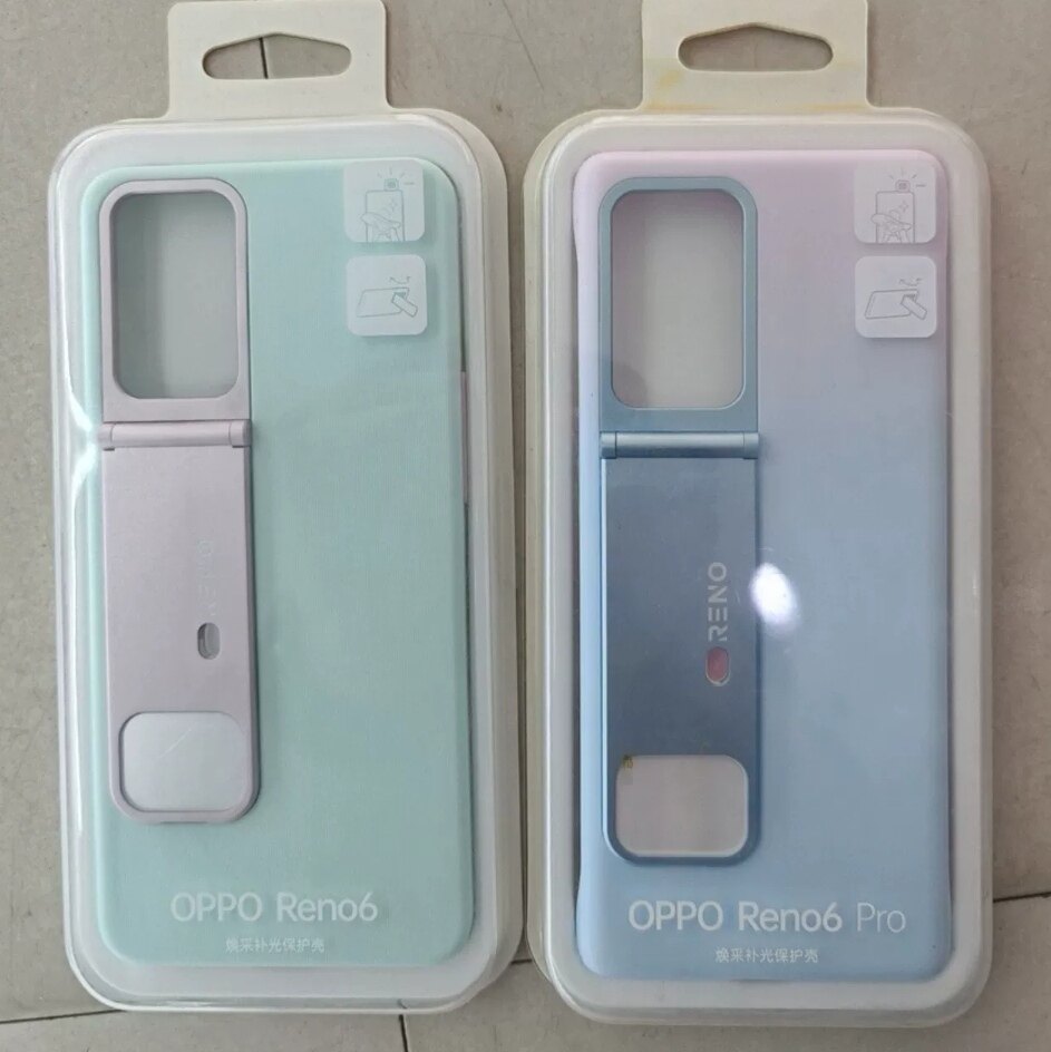 适用于OPPO Reno6原装炫彩补光手机壳reno6pro正品自带支架保护壳薄荷绿青木桃桃包邮