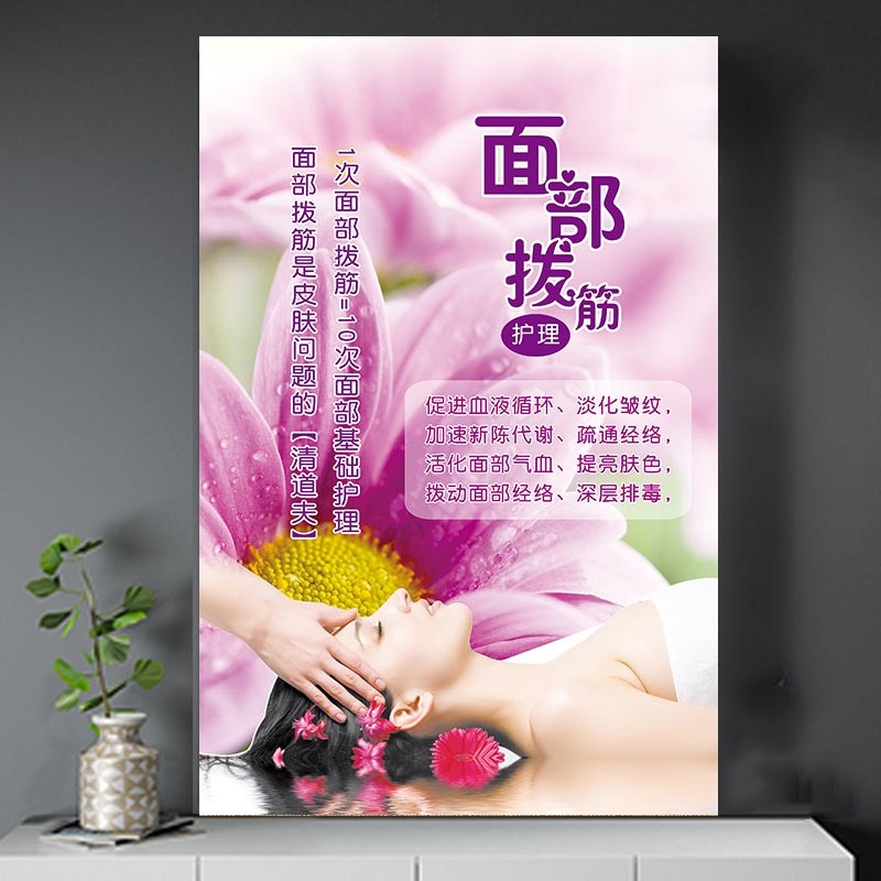 面部护理脸部拔筋拨筋好处广告宣传墙贴装饰画展海报