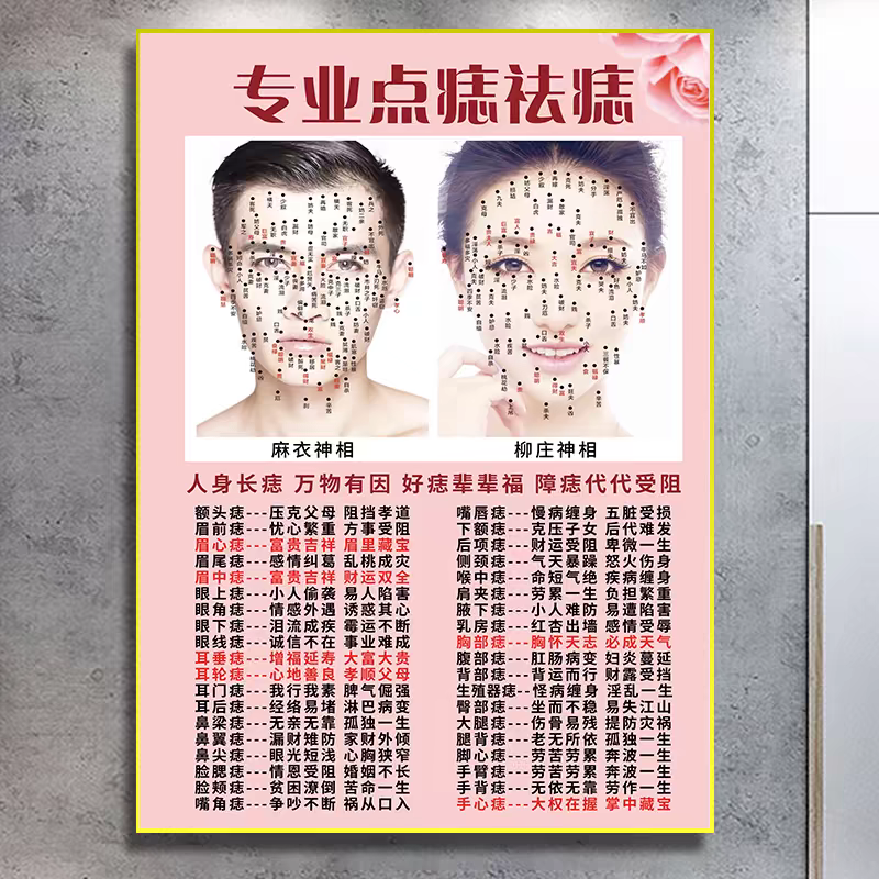 痣相图点痣宣传图美容院祛痣广告图痣相图面部图男女面痣图取痣图