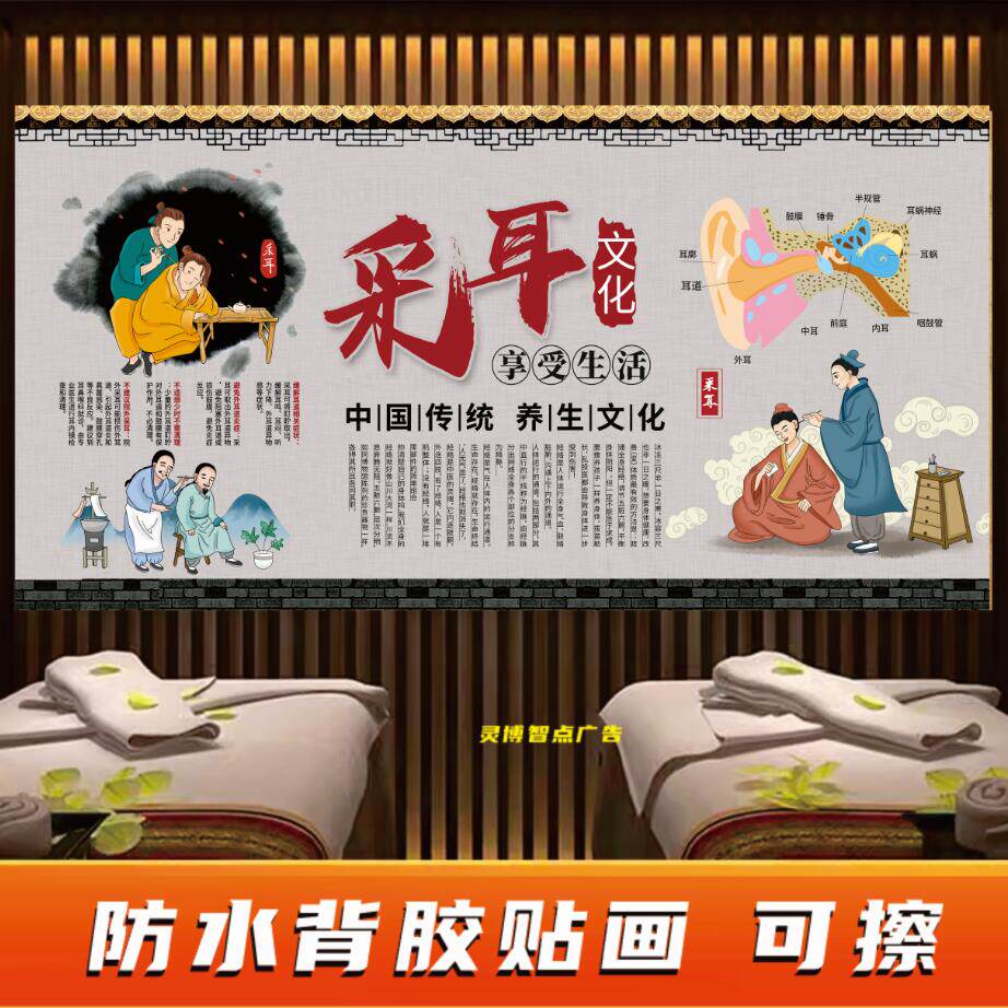 采耳挂画耳烛图洗眼宣传画掏耳朵海报文化墙采耳店壁画小舒服广告