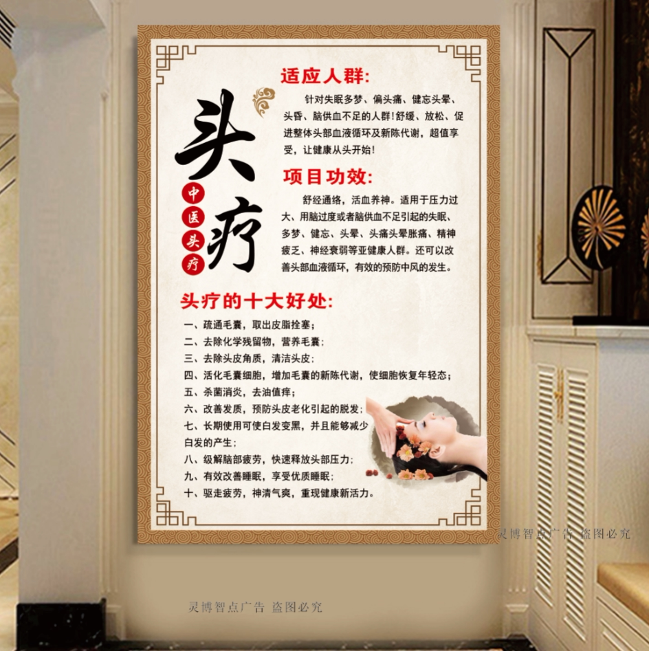 美容院海报中医养生挂图肩颈保养背部经络广告装饰宣传画墙贴kt板