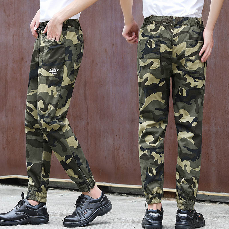 新款夏季小脚裤休闲裤迷彩裤男潮流修身工装裤束脚弹力加绒工作裤