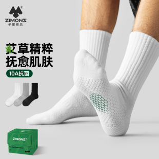子墨艾草袜子男士 纯棉纱线青少年篮球薄10A抗菌防臭夏运动长袜