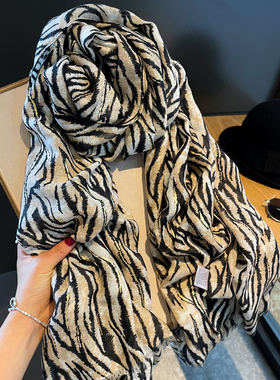 围巾女薄款棉麻春夏韩版豹纹百搭长款空调护肩披肩夏日防晒沙滩巾