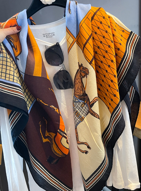 披风骏马时尚大牌含丝毛大方巾女春夏新款防晒披肩老钱风外搭丝巾