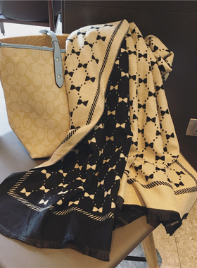 可爱小女人围巾女秋冬季韩版百搭黑色双面可爱蝴蝶结长款披肩两用