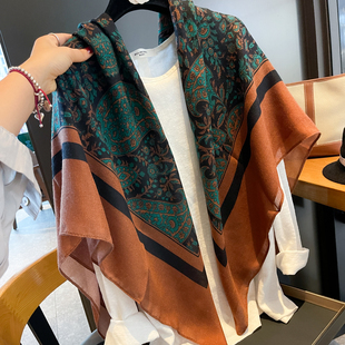 复古风腰果花围巾女夏季空调房护颈外搭披肩两用春秋薄款130方巾
