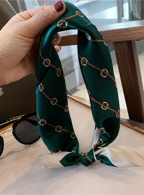 丝巾女春季韩国百搭时尚围巾薄款装饰围脖小领巾链扣丝巾小方巾女