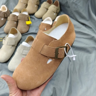 尾单捡漏 反绒皮勃肯鞋女搭扣圆头软底舒适百搭懒人鞋平底单鞋