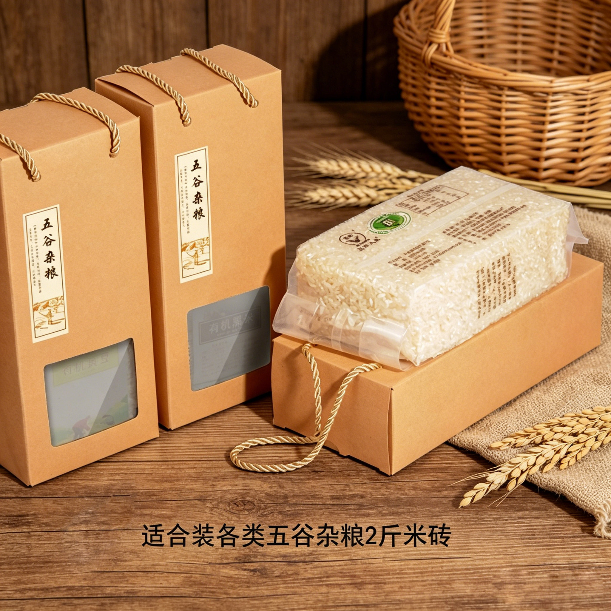 两2斤装五谷杂粮米砖藜麦小黄大米绿黄豆土特产包装纸盒礼品盒袋
