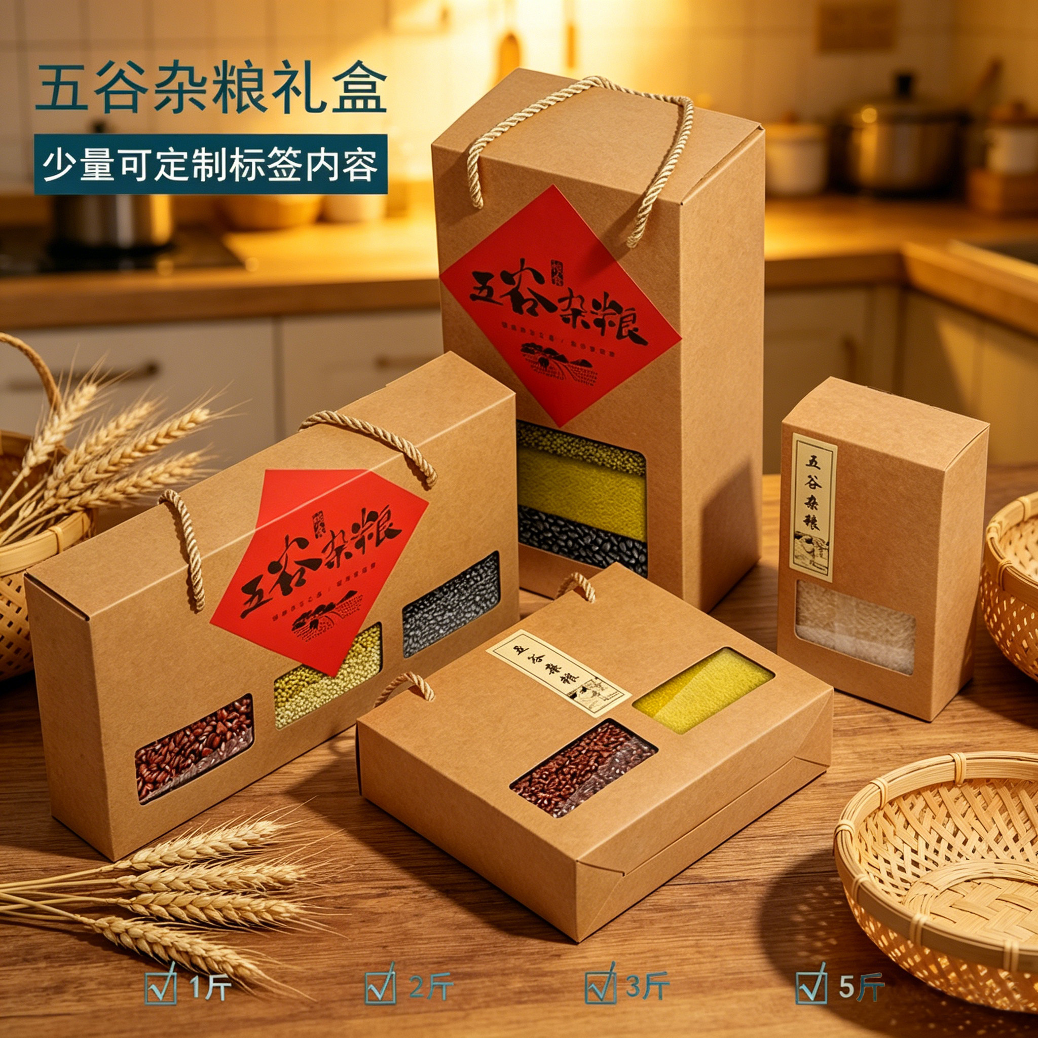农产品五谷杂粮特产红绿黄黑豆大小米砖手提袋礼品包装纸盒印刷厂