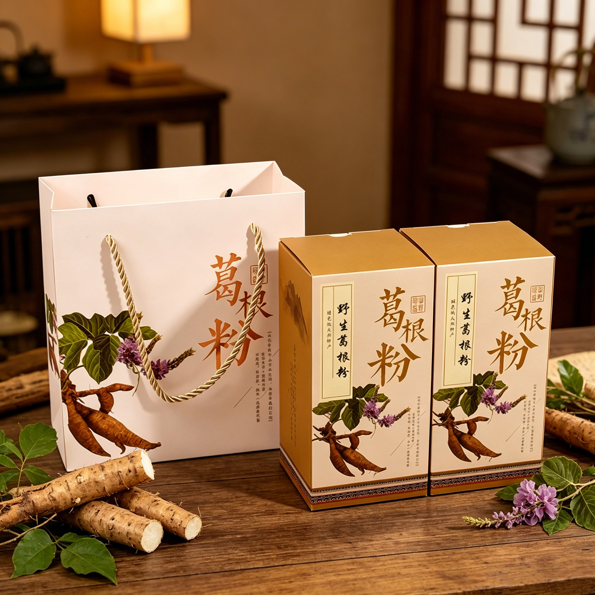 野生葛根粉密封包装袋礼品盒手袋图片