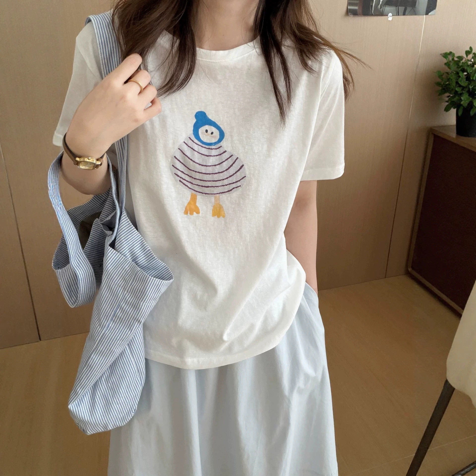 小鸭子可爱印花T恤女2026夏季新款宽松套头短袖上衣学生半袖