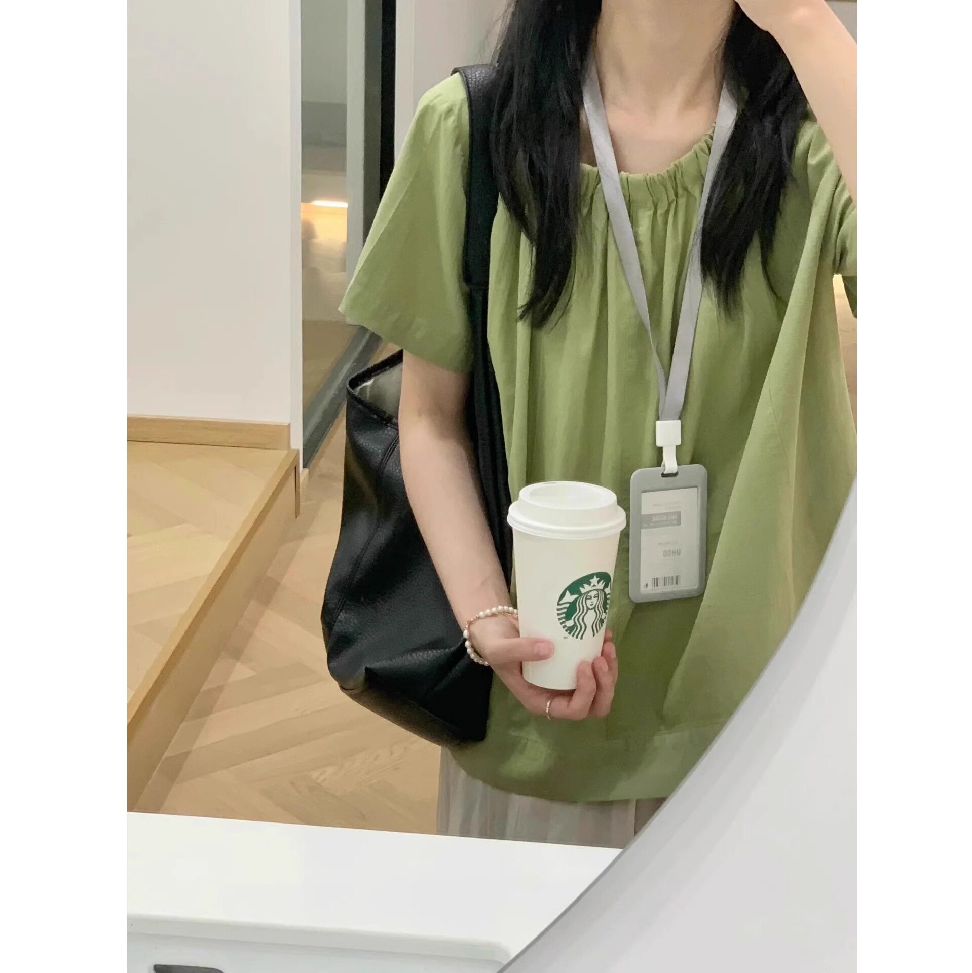 绿色天丝亚麻小衫短袖衬衫女夏季2026新款小个子高级感娃娃衫上衣