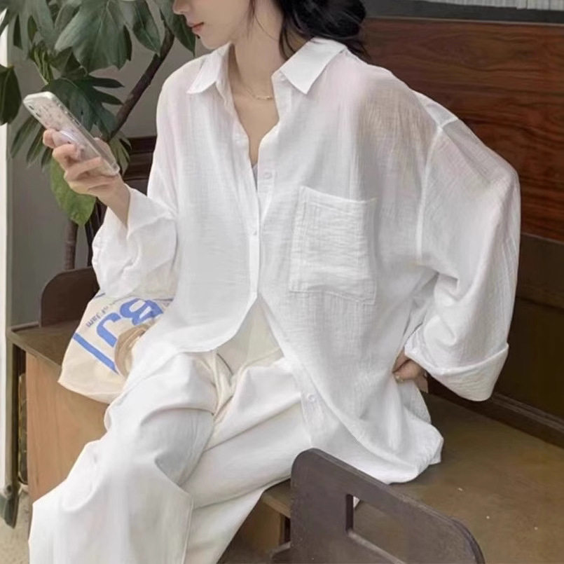 法式白色棉麻防晒衬衫外套女夏季薄款外搭开衫女款衬衣亚麻上衣夏