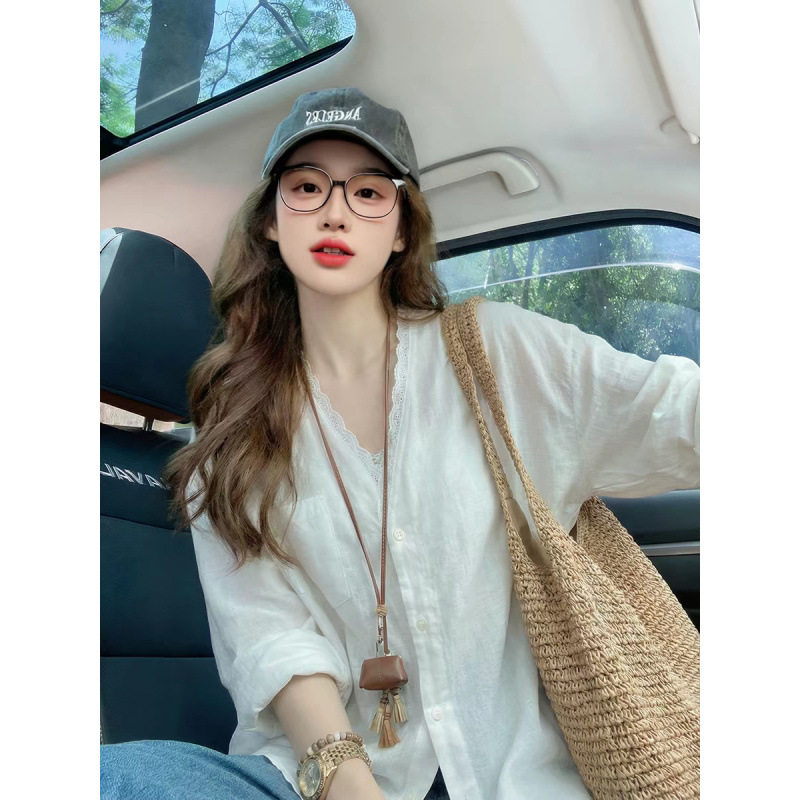白色蕾丝轻薄防晒开衫长袖衬衫女夏季小众减龄显瘦感上衣外套
