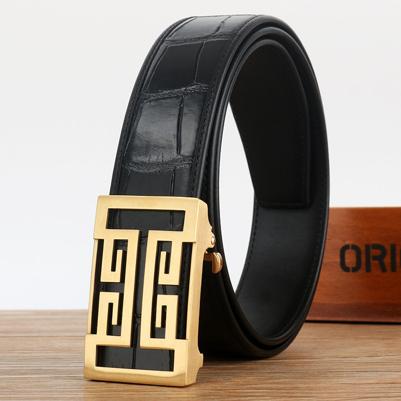 新款男士皮带内穿不锈钢自动扣腰带男款中青年商务腰带休闲裤腰带