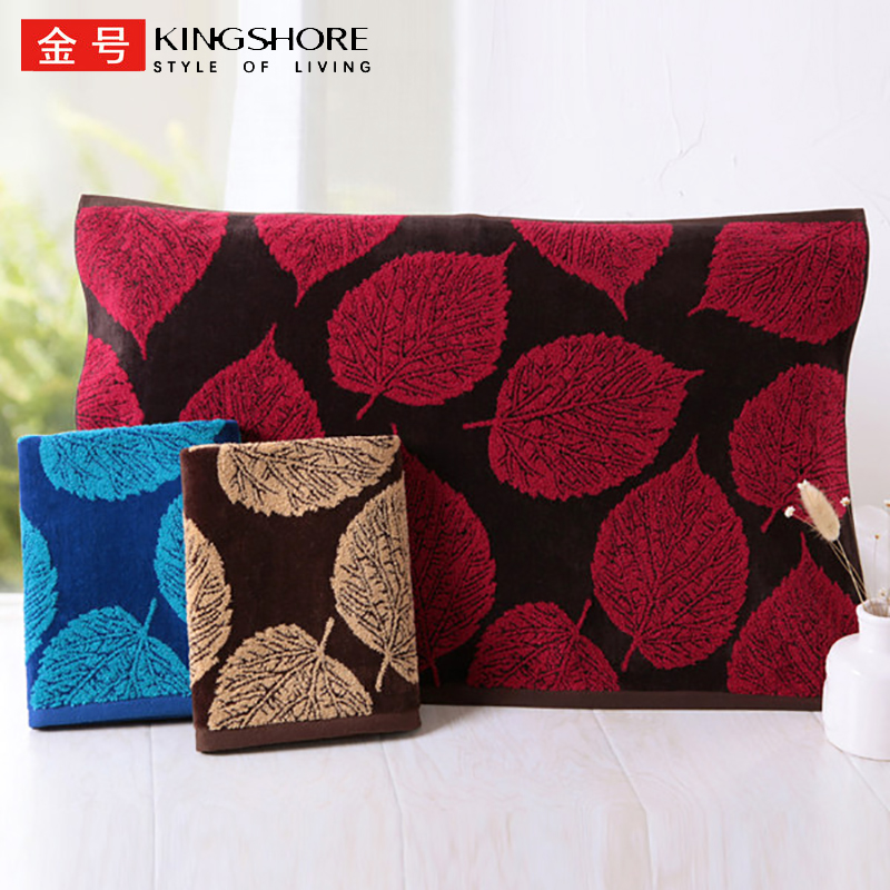 金号纯棉加厚枕巾树叶提花割绒柔软厚实大气高档深色耐脏GA2221