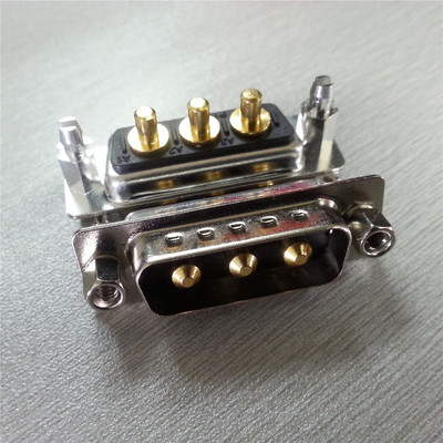 D-SUB大电流直插式3W3公头连接器 3芯接插座焊板公座插头铆鱼叉锁