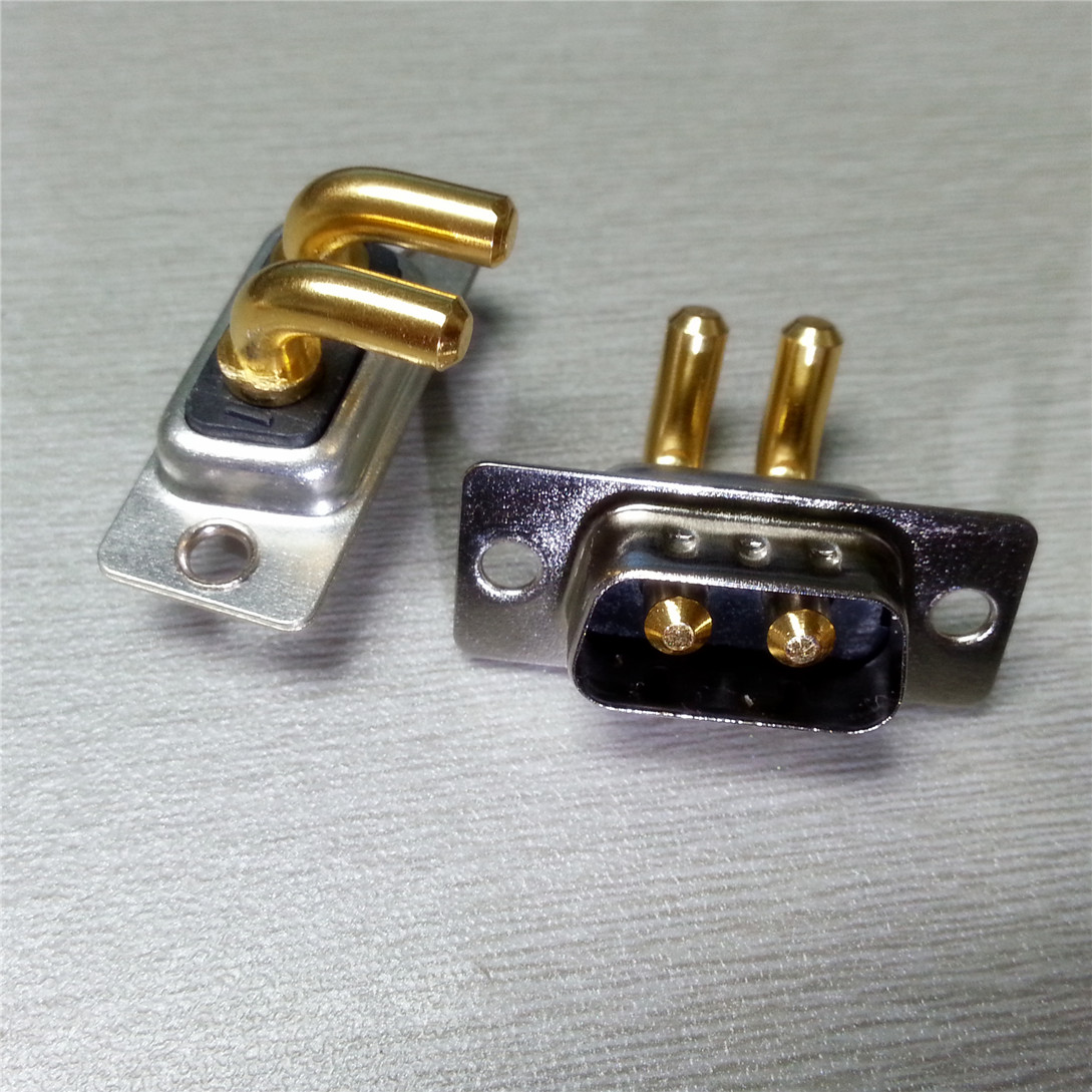 混装大电流连接器D-SUB 2W2弯脚公头 重载2芯 90度焊板  耐高温