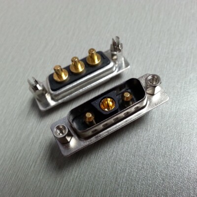 3V3直插公座D-SUB大电流重载插头连接器带鱼叉 3芯焊板公头接插件