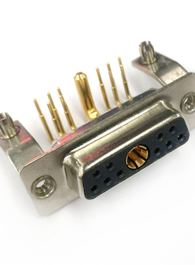 D-SUB混合大电流11W1母头 90度弯脚焊板连接器工业插头10+1芯插座