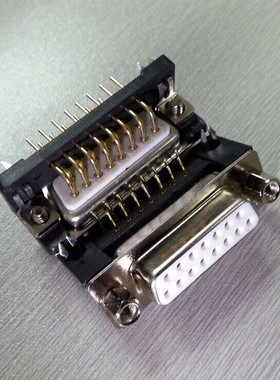 车针DR15母头 弯脚PCB焊板式 DB15PIN母座连接器 实心针镀金 15孔