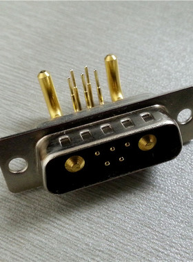 混装D-SUB大电流 7W2弯脚公头 5+2针焊板公座连接器工业电源插头
