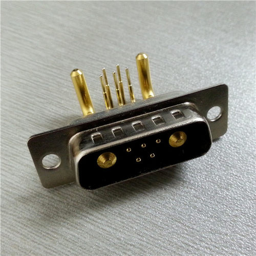 混装D-SUB大电流 7W2弯脚公头 5+2针焊板公座连接器工业电源插头