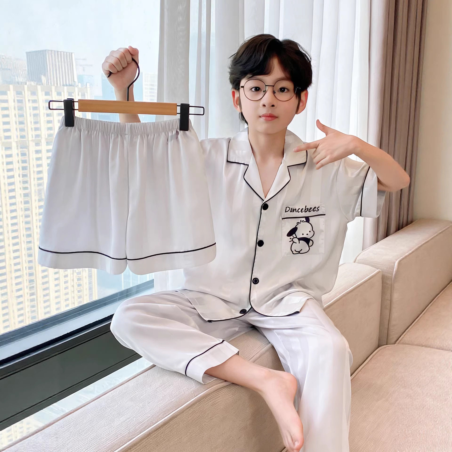 三件套儿童睡衣男童青少年夏季款