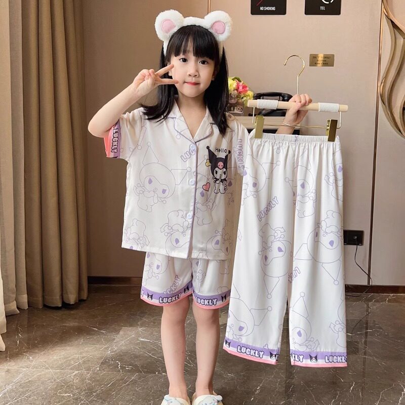 女童冰丝夏款睡衣三件套