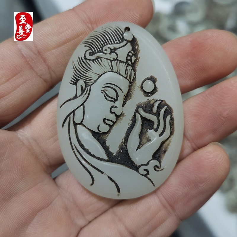 古玩仿古玉老玉玉器天然岫玉青白玉宝珠释迦摩尼佛吊坠毛衣链,家居饰品,装饰摆件,淘宝优惠券,粉丝福利购,淘宝优惠卷