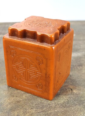 仿寿山石雕线雕福禄寿喜印章摆件