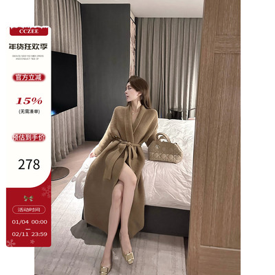 CCZEE【雾系慵懒】浴袍针织大衣女秋冬宽松慵懒风系带长款开衫