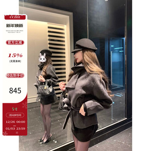 晚秋凯瑟琳 00pm新品 多穿法羊绒腰带大衣 CCZEE